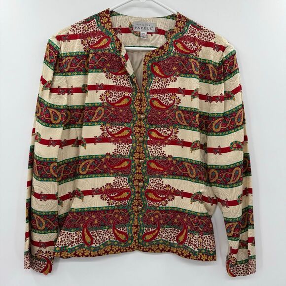 Adrianna Papell‎ Womens Blazer Silk Vintage Paisley Print Multicolor size 14 - Picture 1 of 10